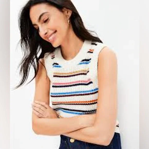 Loft women’s striped stitchy sweater vest size medium NWT - Picture 1 of 3